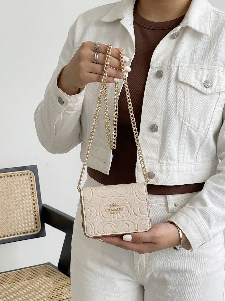 کیف پول زنانه کویین Coach | مدل برجسته دکمه‌ای